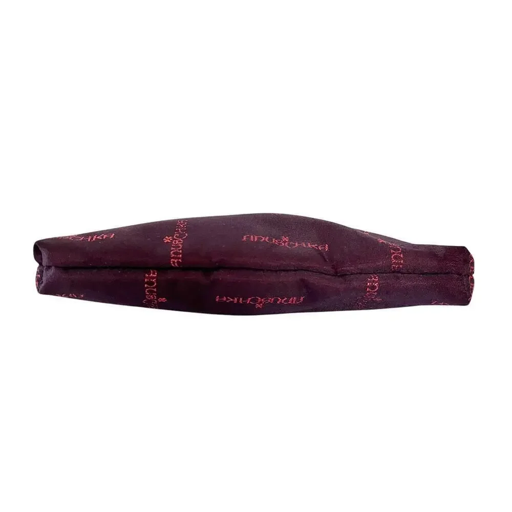 Anuschka Wine Red Jacquard Weave Satin Zip Top Pouch Bag Makeup Case Coin Purse
